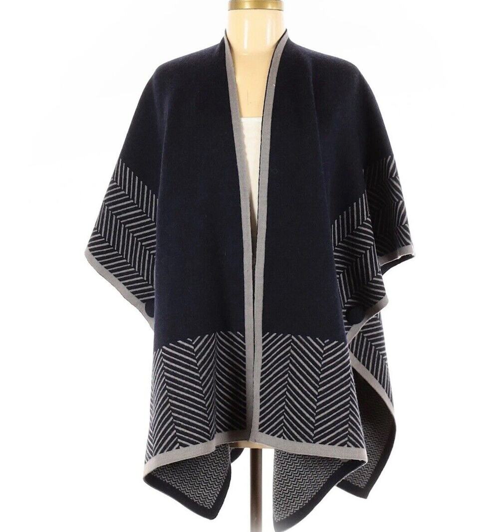 Wool Poncho Sweater Black Shawl Lux Lagenlook Artsy Sz Med Adrienne Vittadini